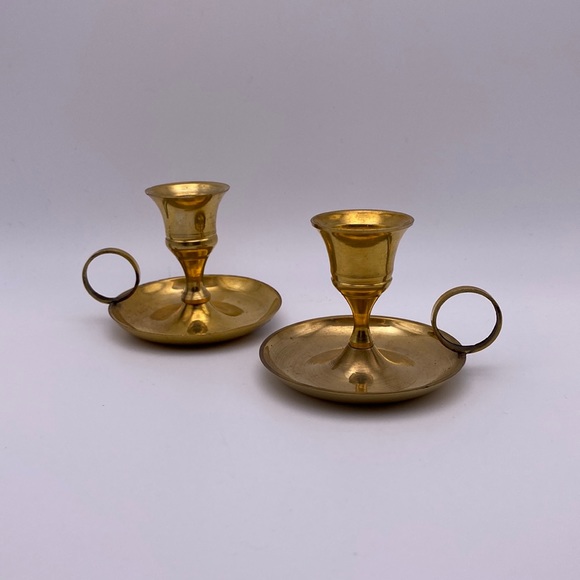 Vintage Brass Candleholders with Handles
